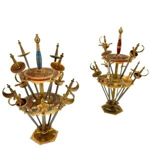 Vintage (2) Toledo Spain Brass Gallery Cocktail Sword Set-of-12/11